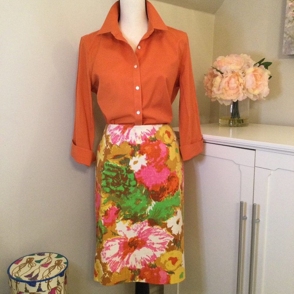 Talbots, Bright Multi-Color Abstract Floral Print Pencil Skirt, Size 10P